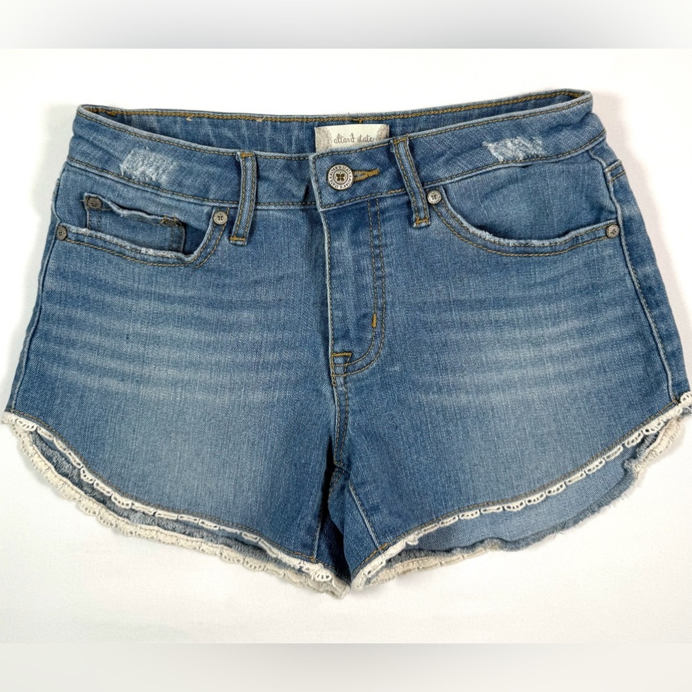 ALTARD STATE Womens Denim Shorts Lace Trim Low Rise Size 24 Distressed Summer